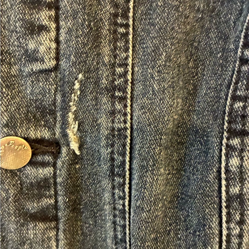 Free People Distressed Mixed Media Denim Jacket Black Sweater Sleeves – M - Picture 7 of 8